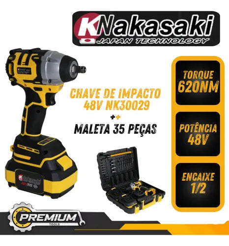 Chave De Impacto 48v Profissional Nk-30029 Maleta 35 Peças